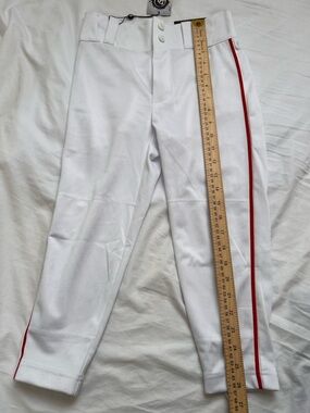 Kids White Baseball Pants with Red Side Stripe — Athletic Fit